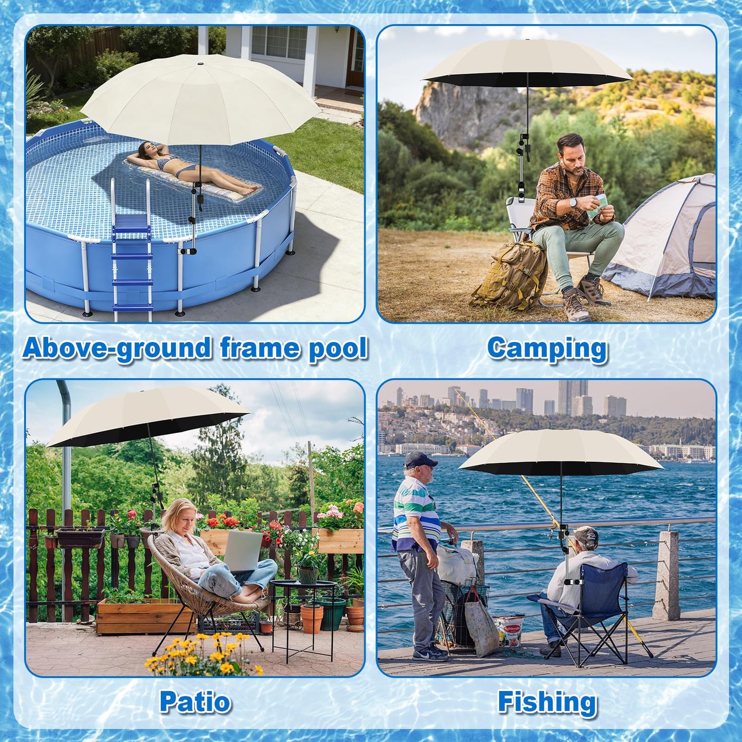 2 Pack Pool Canopy Shade for Above Ground, 50" Chair Umbrella with Clamp Adjustable, Portable UPF 50+ UV Protection Outdoor Umbrella for Patio/Backyard/Beach/Camp Trolley/Strollers/Golf Carts (Beige)