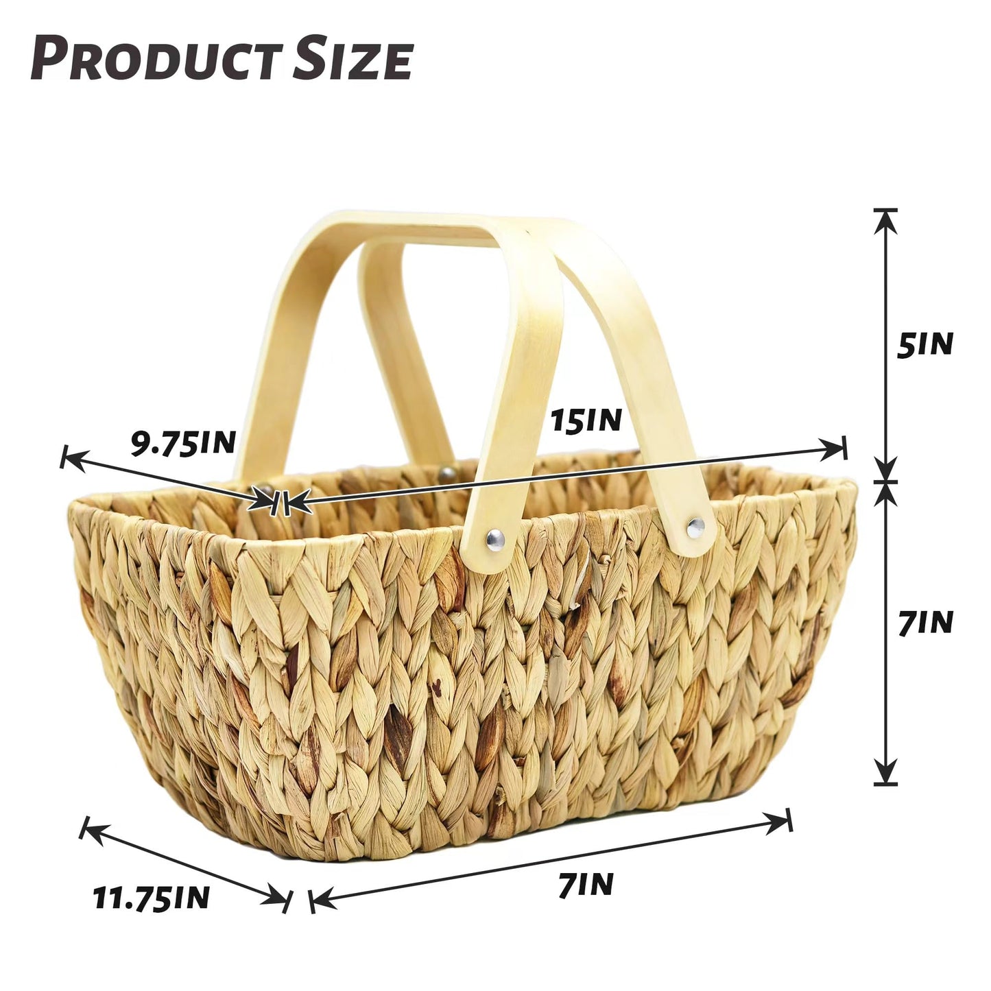 Basket with Handle-Wicker Picnic Basket,Natural Hand-Woven Basket with Lining Removable and Washable,Suitable for Easter,Mother's Day,Outdoor Camping,Picnic Size 15x9x7 Inches