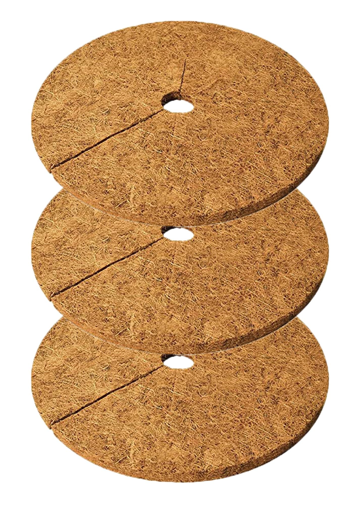 Deepthi 24-Inch Coco Coir Mulch Mats – Pack of 3 Natural Coconut Fiber Discs – Tree Ring Guards, Pot Covers, Sapling Root Protection, Weed Barrier, Moisture Retention for Garden & Potted Plants