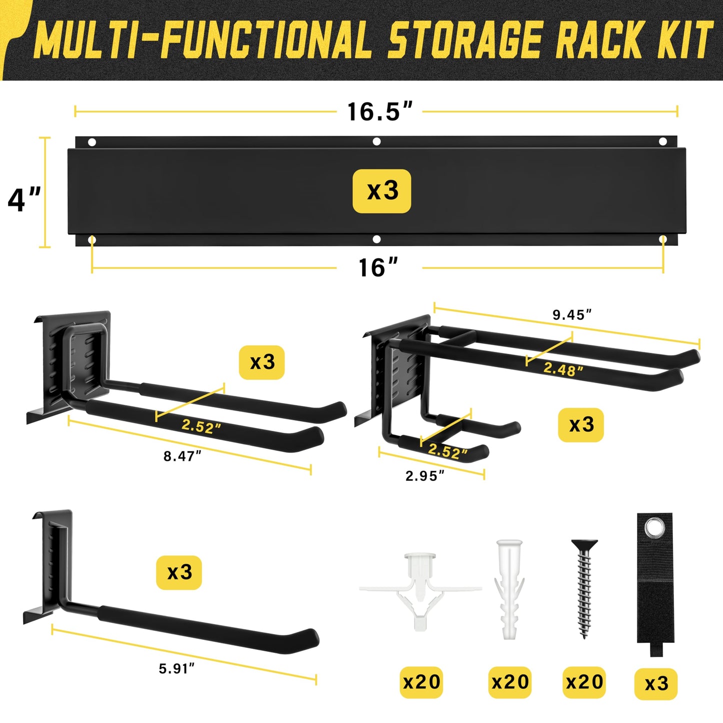 klasit Garage Wall Organizer,15Pack Carries 675 lbs,Garden Tool Organizer 48in With Large Storage Space,Easy Assembly, Sturdy Design,for Efficient Tool Storage Garage Organization