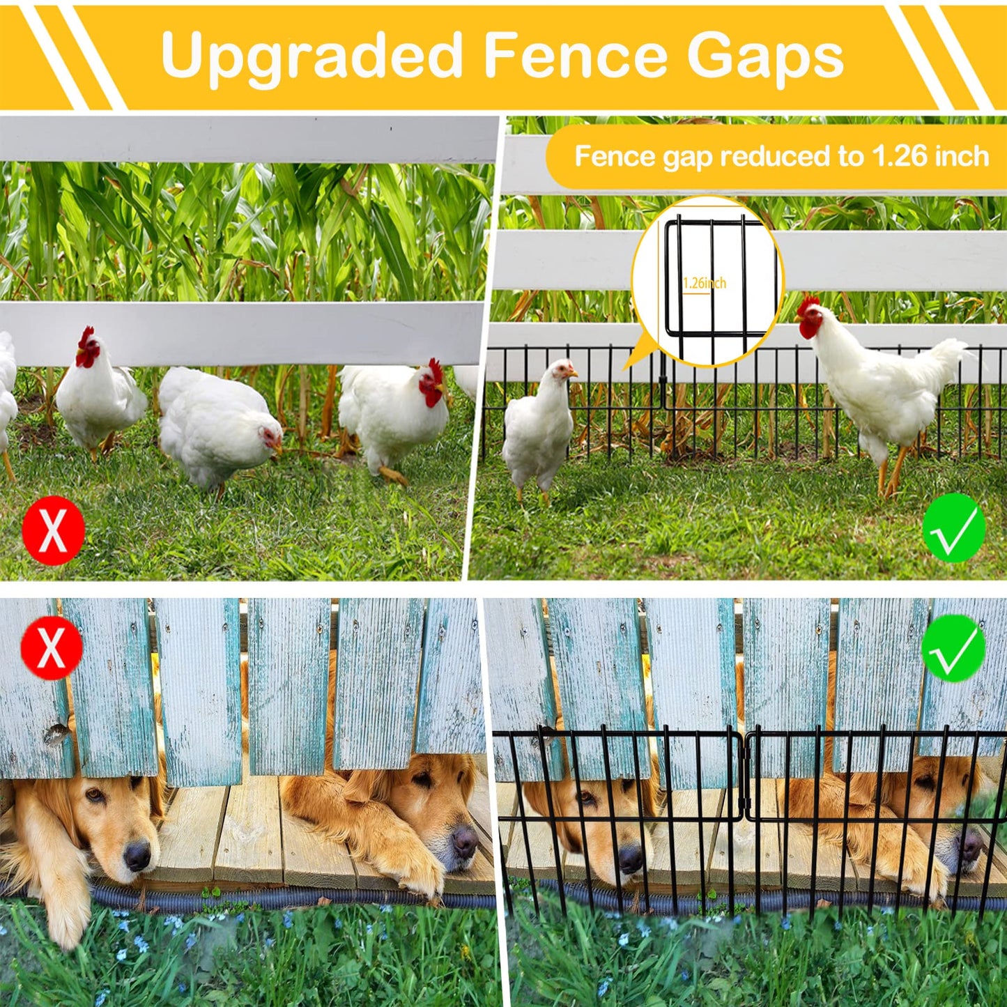 Animal Barrier Fence, 10 Pcs Upgrade 1.26 in Gap Decorative Fences No Dig Fence for Rabbits and Dog Ground Defense, Rustproof Metal Wire Garden Fence Border for Garden & Patio Landscaping