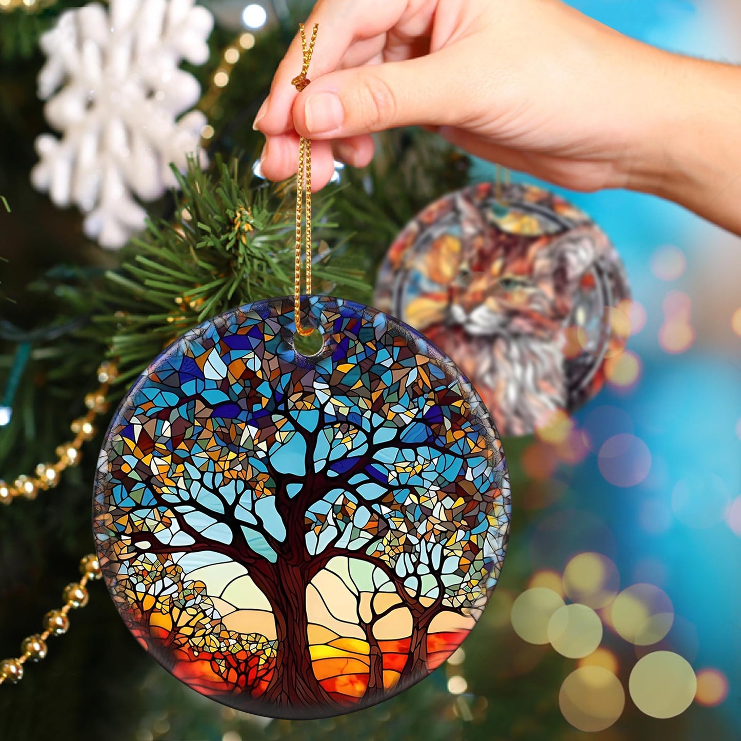 Touber Tree of Life Ornament, Christmas Decoration, Holiday Present Idea, Heirloom Keepsake, Round Ceramic, Bauble Present, Tree of Life