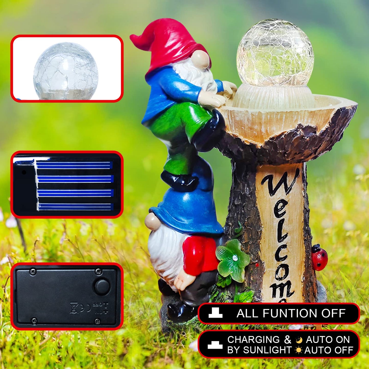 Binqiuu Garden Gnomes Outdoor Statue with Solar LED Lights, Solar Garden Gnomes Decorations10.4 in Funny Double Gnomes Sculptures Home Outdoor Lawn Yard Decor, Ideal Gnomes Gifts for Women/Grandma/Mom