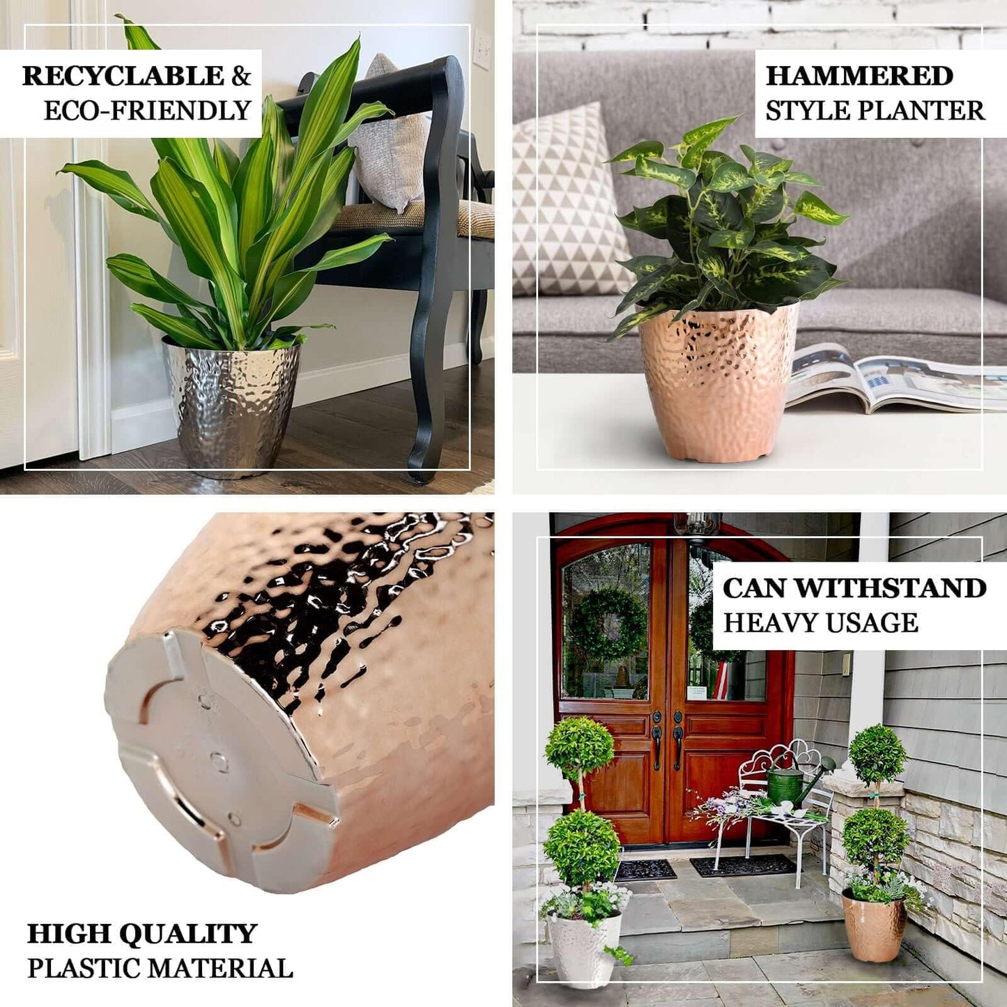 Efavormart 11" Gold Polypropylene Planter Pot Indoor, Flower Pot for Plants with Metallic Hammered Design