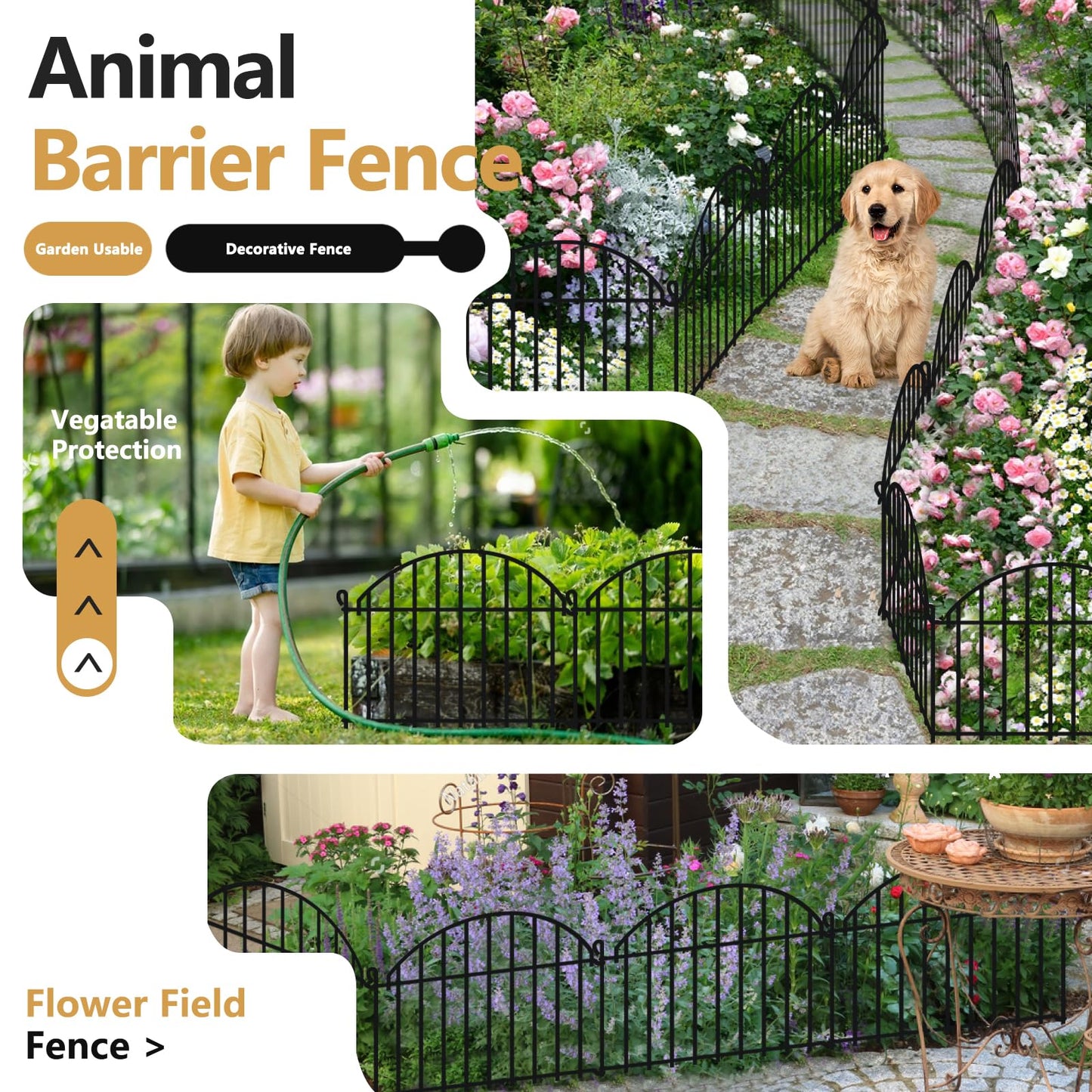 32 Panels Garden Fence, 45ft x 20in Animal Barrier Fences for Rabbits Dogs, Rustproof Metal Gardens Border Fencing, Arched Decorative Flower Bed Edging Barriers for Outdoor Yard Patio