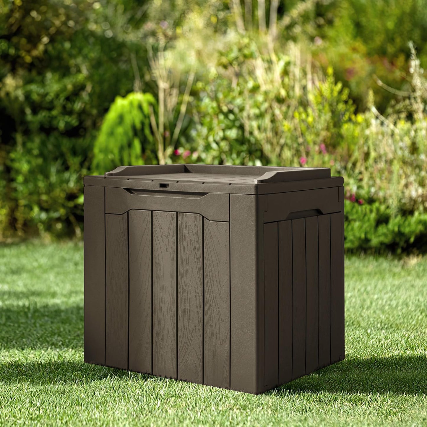 JUMMICO 31 Gallon Resin Deck Box Waterproof Indoor Outdoor Storage Boxes for Patio Furniture Cushions and Garden Tools (Brown)