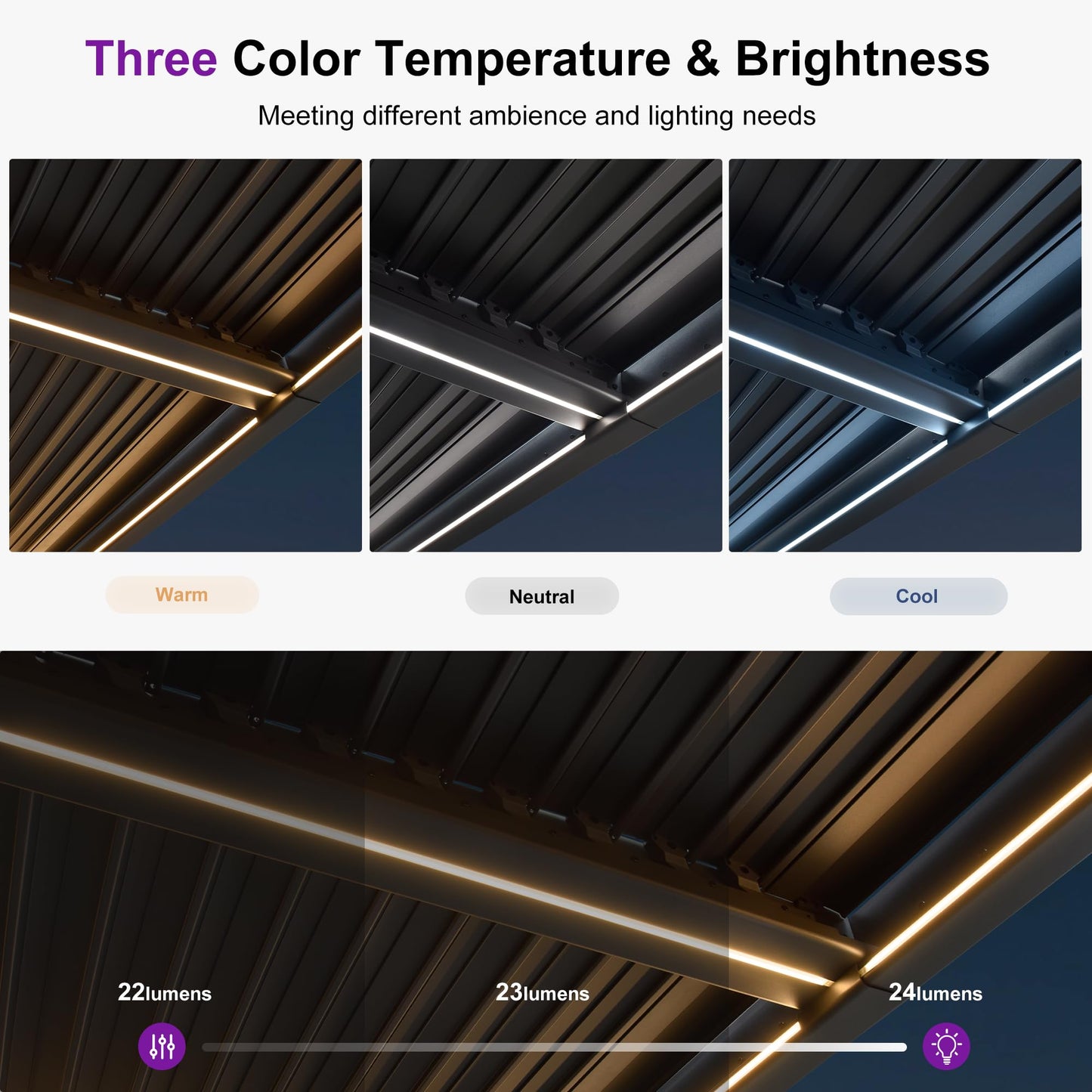 PURPLE LEAF Huge Louvered Pergola 92KS 13' x 20' with Integrated Solar LED Strip Light Adjustable Aluminum Roof Large All-Weather Plus Pergolas for Outdoor Kitchen Yard Gray