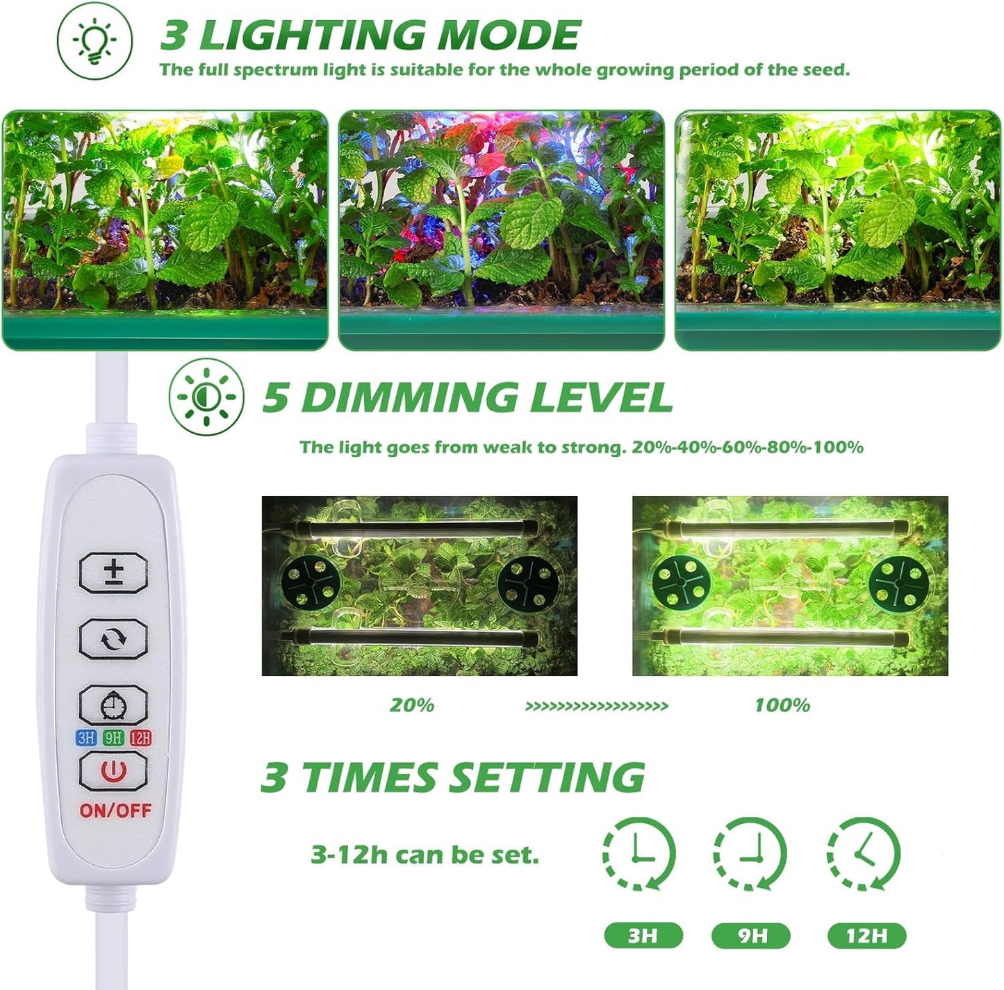Seed Starter Kit, Seed Starter Tray with Grow Light and Heat Mat, Color Change Full Spectrum Grow Lights Seed Starting Germination Kits, 3 Timing Set Indoor Plant Grow Kit with Humidity Control