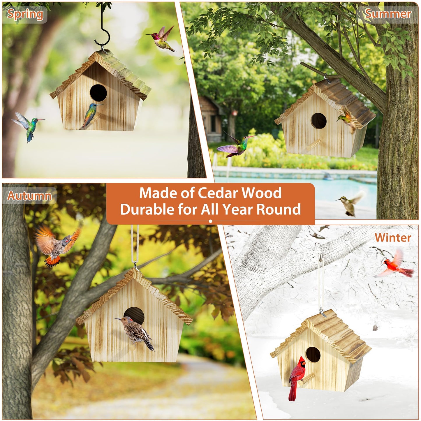 Auslar Bird House, Bird Houses for Outside, Wooden Birdhouse for Outdoors, Hanging Bluebird House for Cardinals Finch Wren Swallow for Wild Bird Viewing
