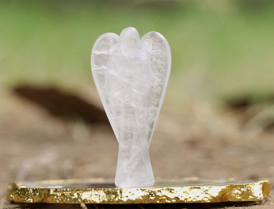 "Clear Quartz Gemstone Pocket Angel Healing Figurine, Hand Carved Guardian Angel - Crystals for Positive Energy, Handmade Mini Statue for Love, Peace & Healing, Natural Gemstone Healing Figurine"