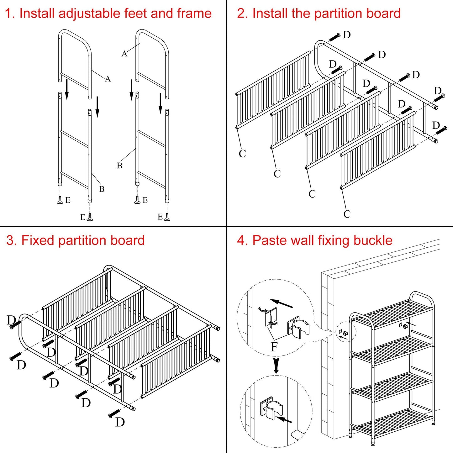 JSB 4-Tier Adjustable Shelving Unit, Heavy Duty Storage Rack Organizer Metal Corner Shelf for Kitchen Living Room Laundry Pantry Bathroom (Black, 4 Tier)…
