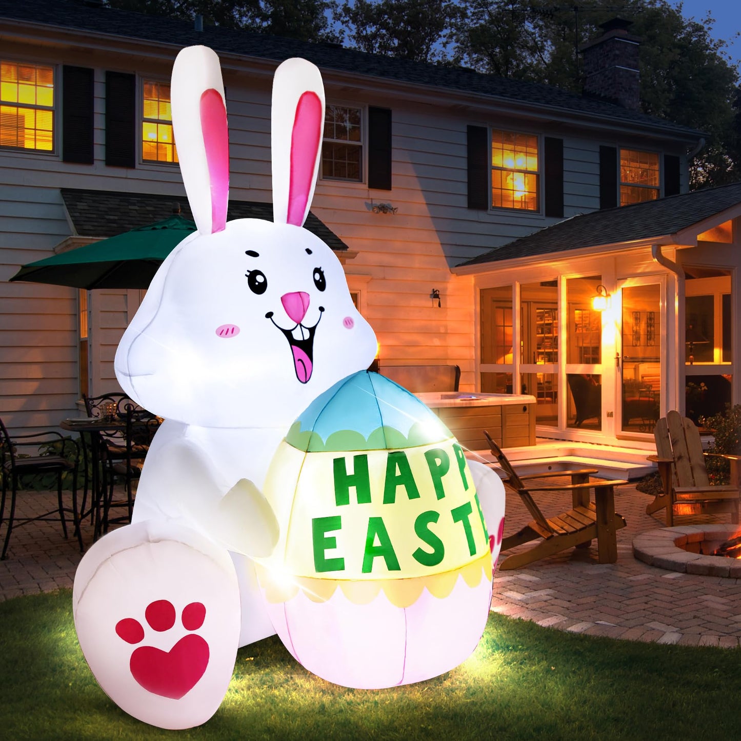 GIFTFIND 3.6FT Easter Inflatables Bunny with Egg - Brighter LED Lights, Quick Inflation Outdoor Yard Decoration, Holiday Inflatable for Patio Garden Lawn, Cute Ear Bunny Rabbit Gifts