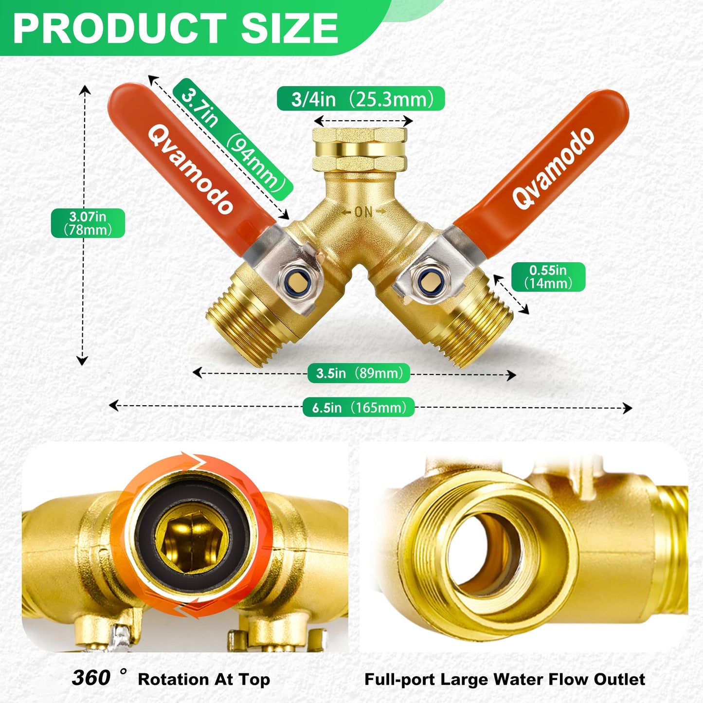Hose Splitter 2 Way Heavy Duty Garden Hose Y Splitter with Shutoff, Garden Hose Splitter with 304 Stainless Steel Long Handle Outdoor Full Flow Y Valve 3/4 Inch GHT Thread Y Connector for Garden Hose
