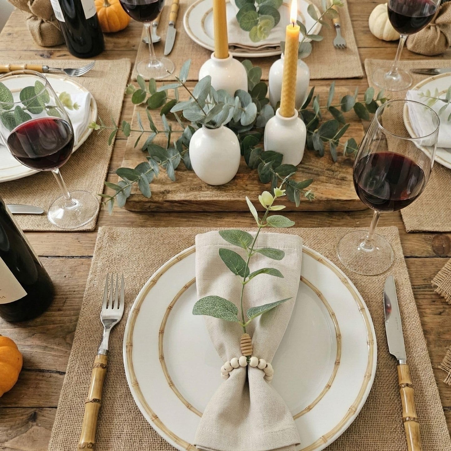 Maison Charlo Eucalyptus Napkin Rings Set of 4, Handmade Green Leaf Napkin Ring Holders, Natural Table Decor for Dining, Wedding, Rustic & Modern Table Settings