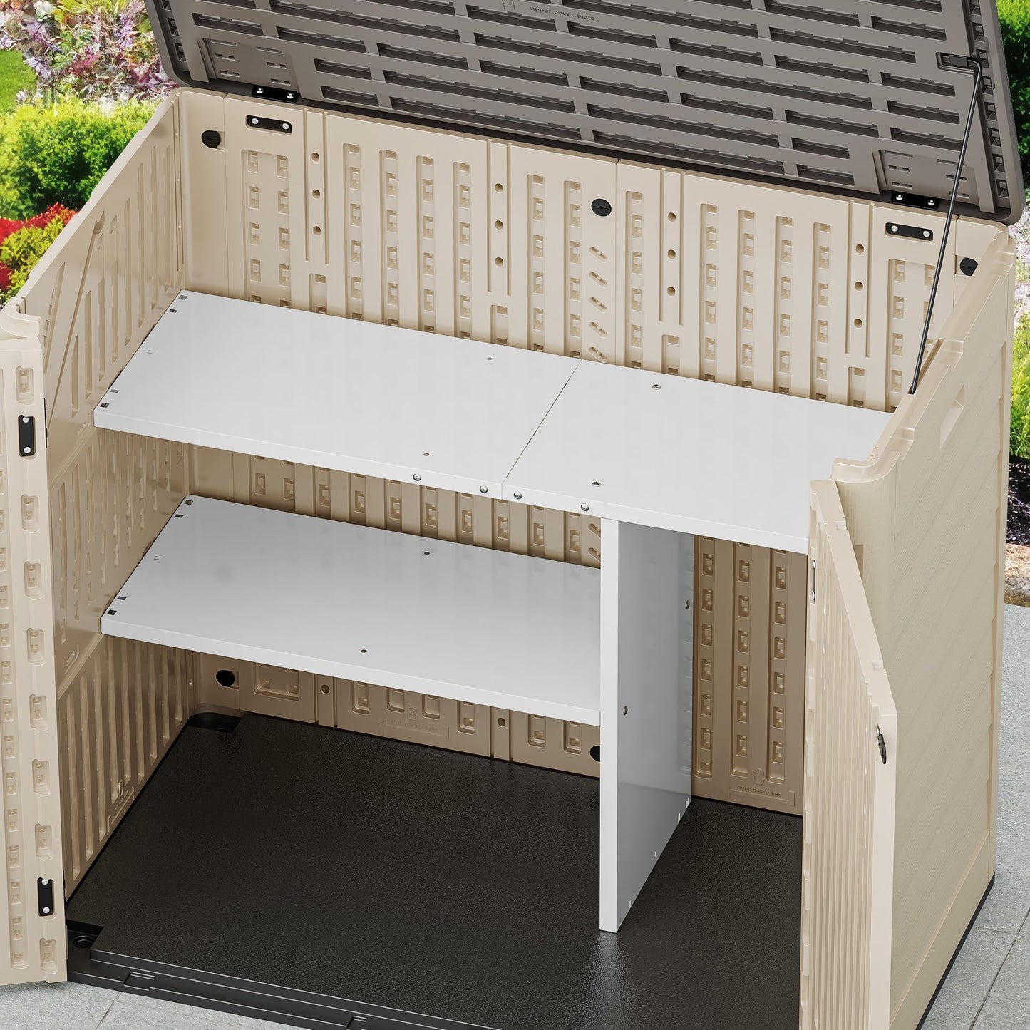 YITAHOME 30cuft Horizontal Storage Shed Shelf, Weatherproof Metal Shelf for 30 cu ft Tool Cabinet, Ideal for Outdoor Use, Easy Assembly,45.6" L X 13.2" W X 29.2" H, White