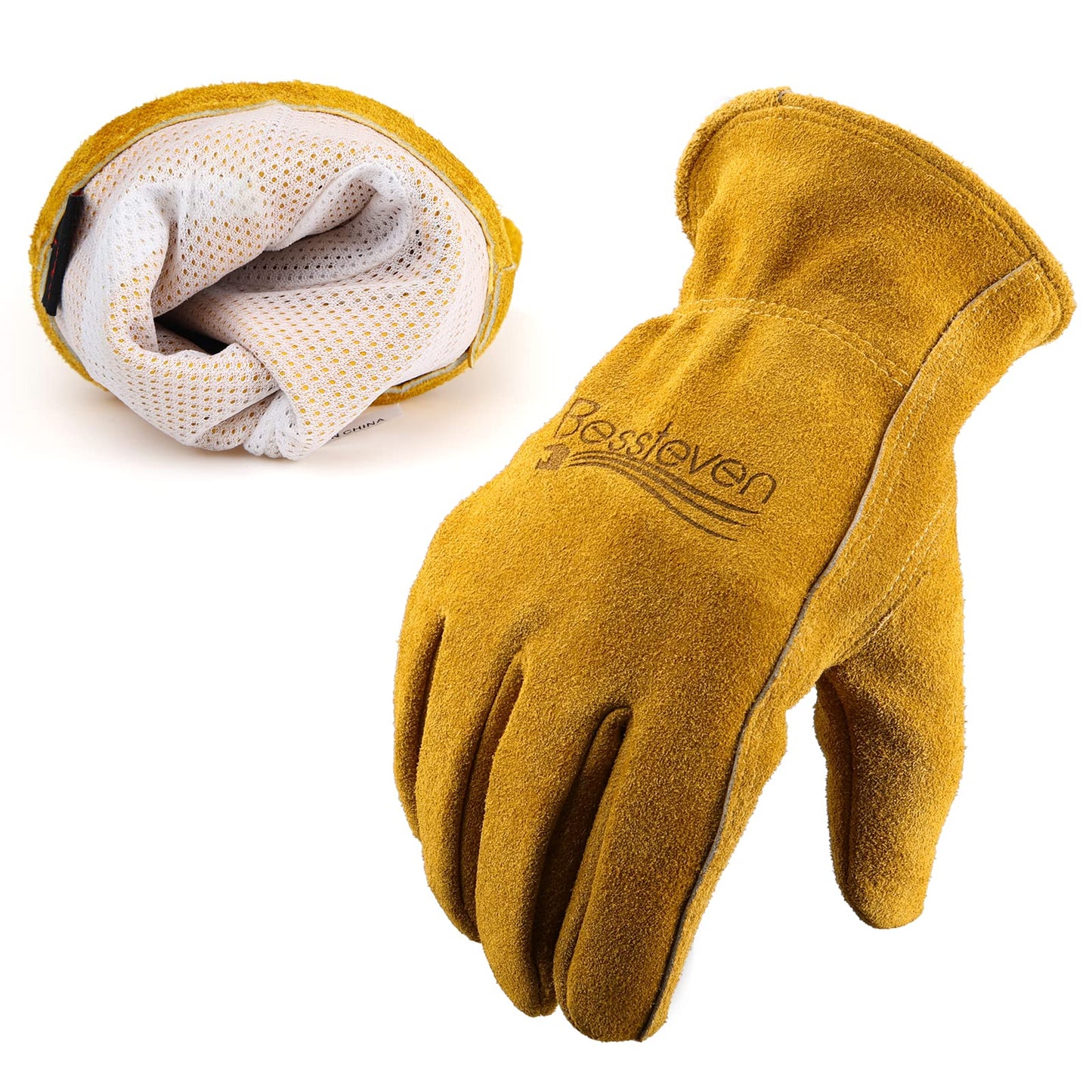 Leather Gardening Gloves for Men Women: Thorn Proof Cowhide Work Gloves with Reinforced Palm, Puncture Resistant Breathable Durable for Yard Work Rose Pruning, Farming, Construction Heavy Duty