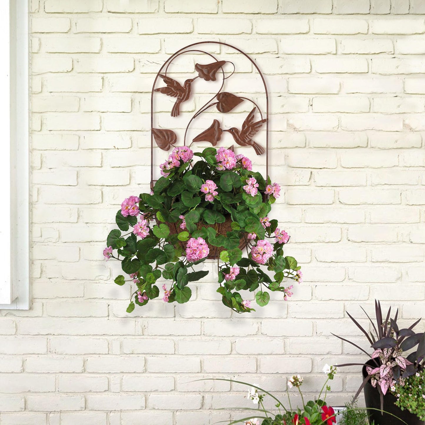 BAYN 2PKs Wall Hanging Planter Decor Art with Hummingbirds, Metal Wall Mounted Planters Indoor Outdoor Wall Planter for Succulent Herb Home Garden Yard