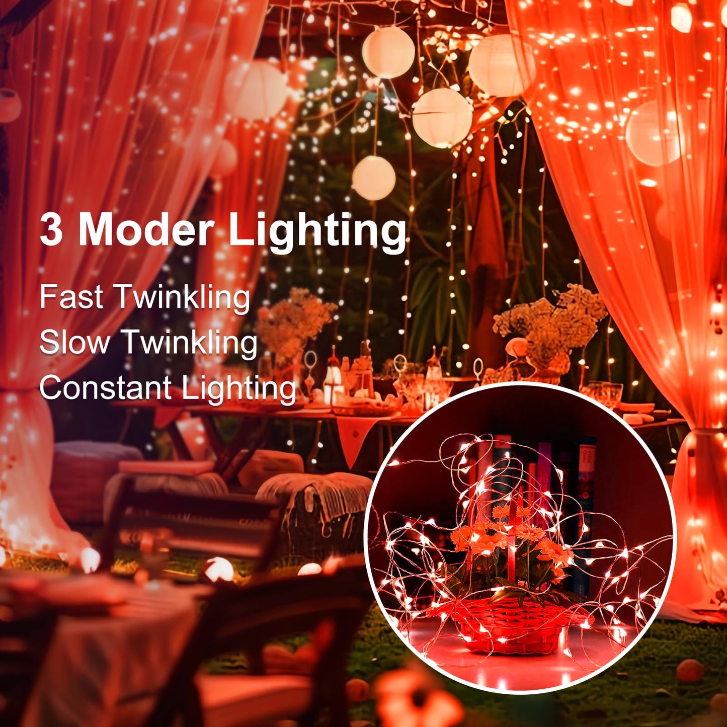 24Pack Fairy Lights Battery Operated, 7ft 20 LED 3 Modes Speed Twinkle Mini String Lights Waterproof Silver Wire Firefly Starry Lights for Mason Jars Wedding Party Christmas Decorations