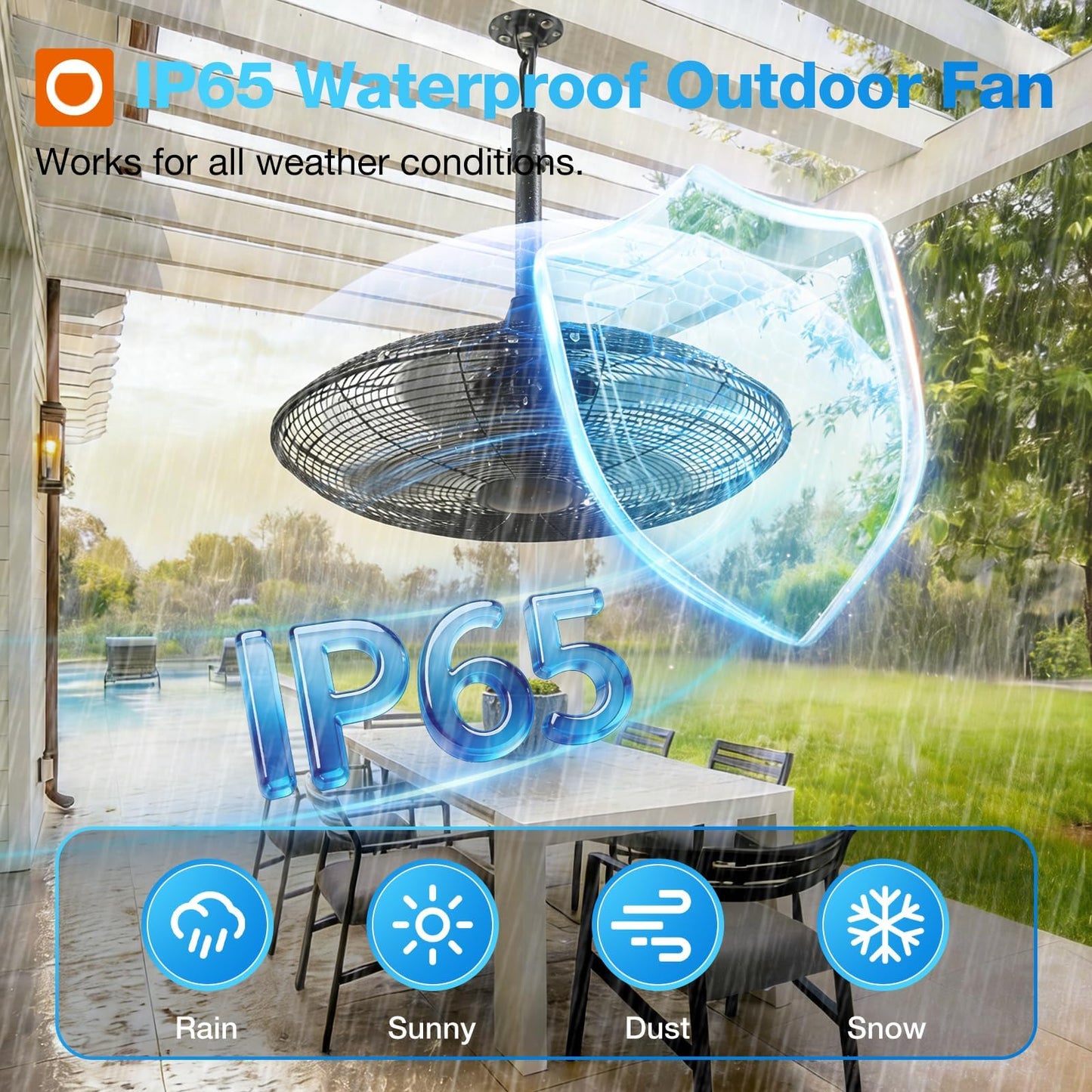 addlon Outdoor Fans for Patios, 20 inch IP65 Waterproof Gazebo Fan Remote&APP Control, 6 Speeds, Quiet, DC Motor, Plug in Ceiling Fan with Hook Hanging Caged Fan for Pergola Porch Canopy Backyard
