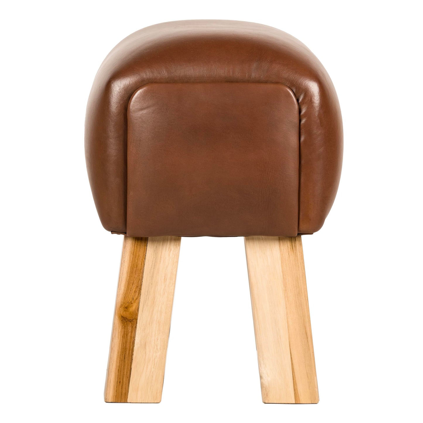 Bare Decor Gorgie Accent Stool in Brown Genuine Leather with Teak Legs Small