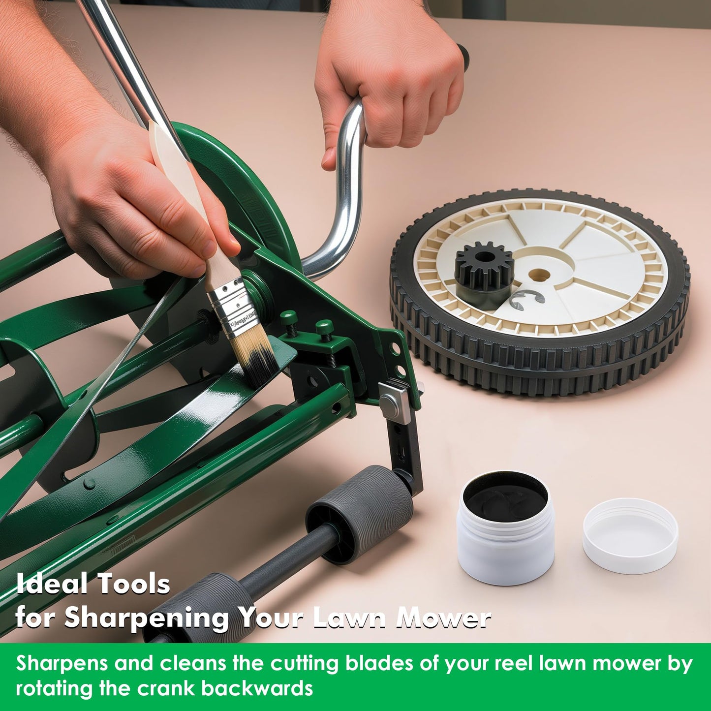 Dunkive Compound Sharpening Kit, Reel Lawn Mower Sharpening Kit Compatible with Great States and American Lawn Mower Manual Push Lawn Mowers, Includes Back Lapping Crank, Compound and Brush