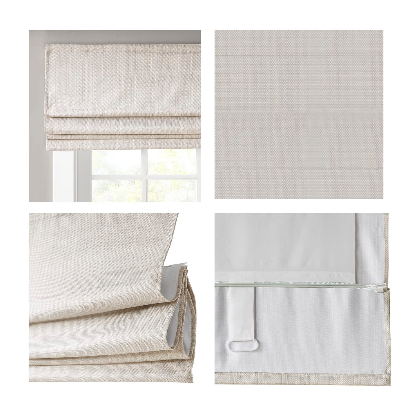 Madison Park Galen Cordless Roman Shade, 34"W x 64"H, Sheen Ivory – Room Darkening, Thermal Insulated, Energy Efficient Window Blind with Subtle Sheen Basketweave Fabric for Privacy