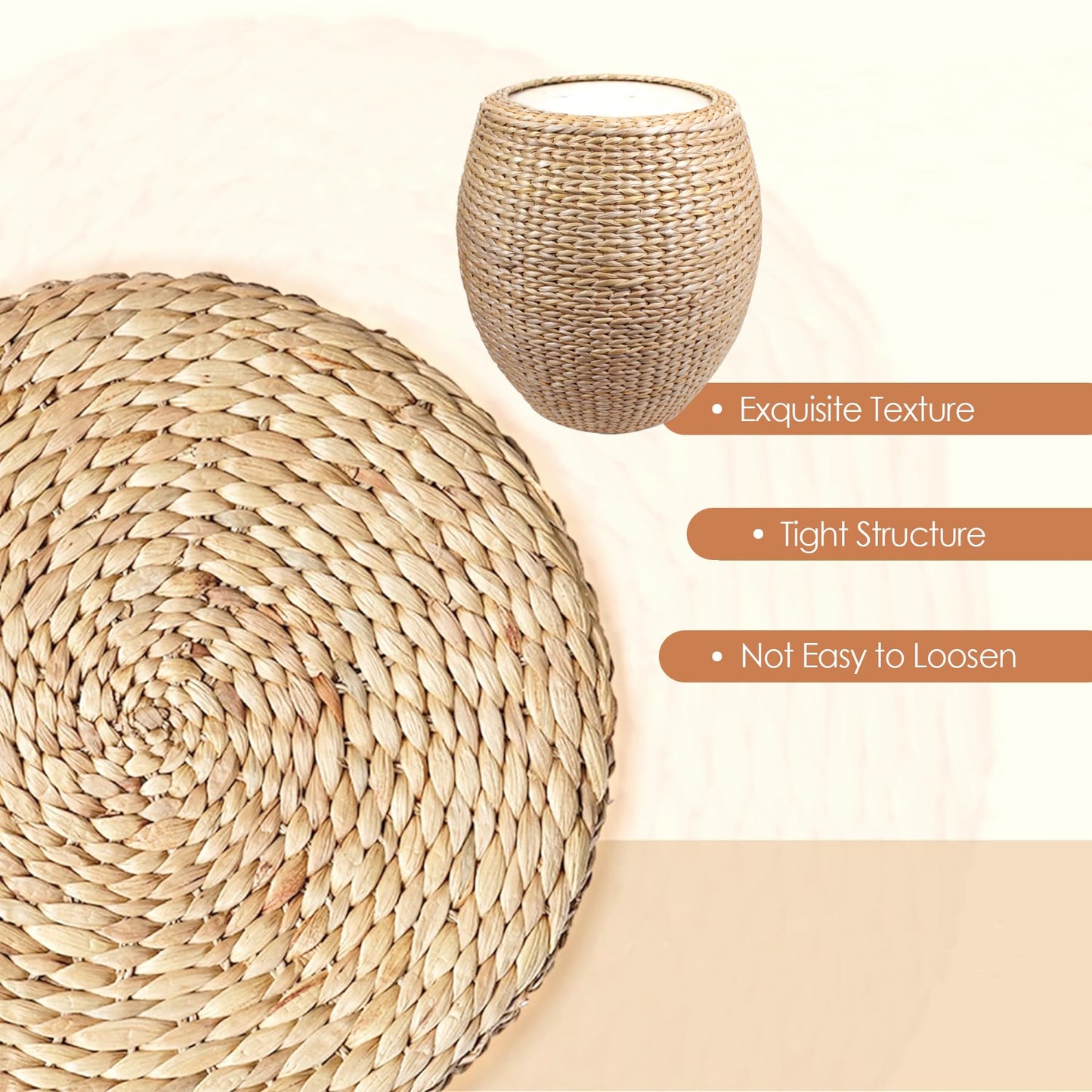 Round Poufs Ottoman,Hand Woven Natural Braided Cattail Ottomans Pouf for Patio,Home,Office,Living Room,Bedroom Indoor Outdoor Porch,Seagrass Footstool/Floor Accent Chair,Ottoman Foot Rest (Round)