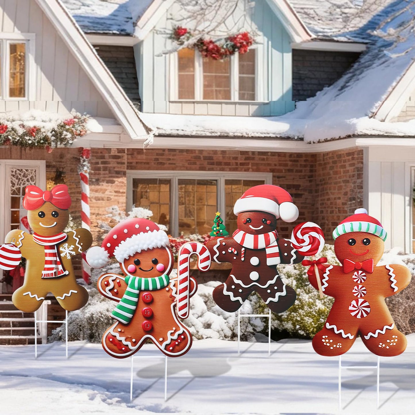Weysat 4 Pack Christmas Metal Yard Stakes 15.75 Inch Gingerbread Man Yard Sign Stake Christmas Decorations Outdoor for Outside Xmas Gingerbread Decorations for Garden Lawn Pathway Party Decor