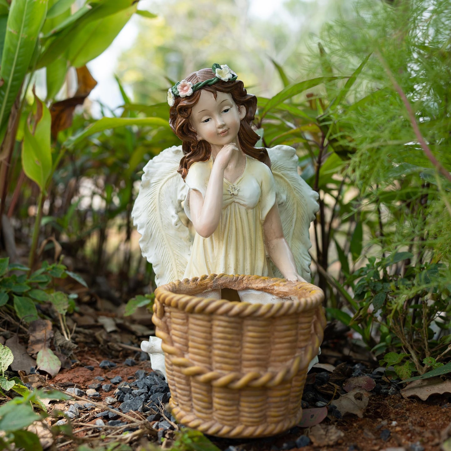 Floryden Garden Angel Planter, 11.8 inch Decorative Resin Fairy Flower Pot, Hand Painted Outdoor Patio Figurine