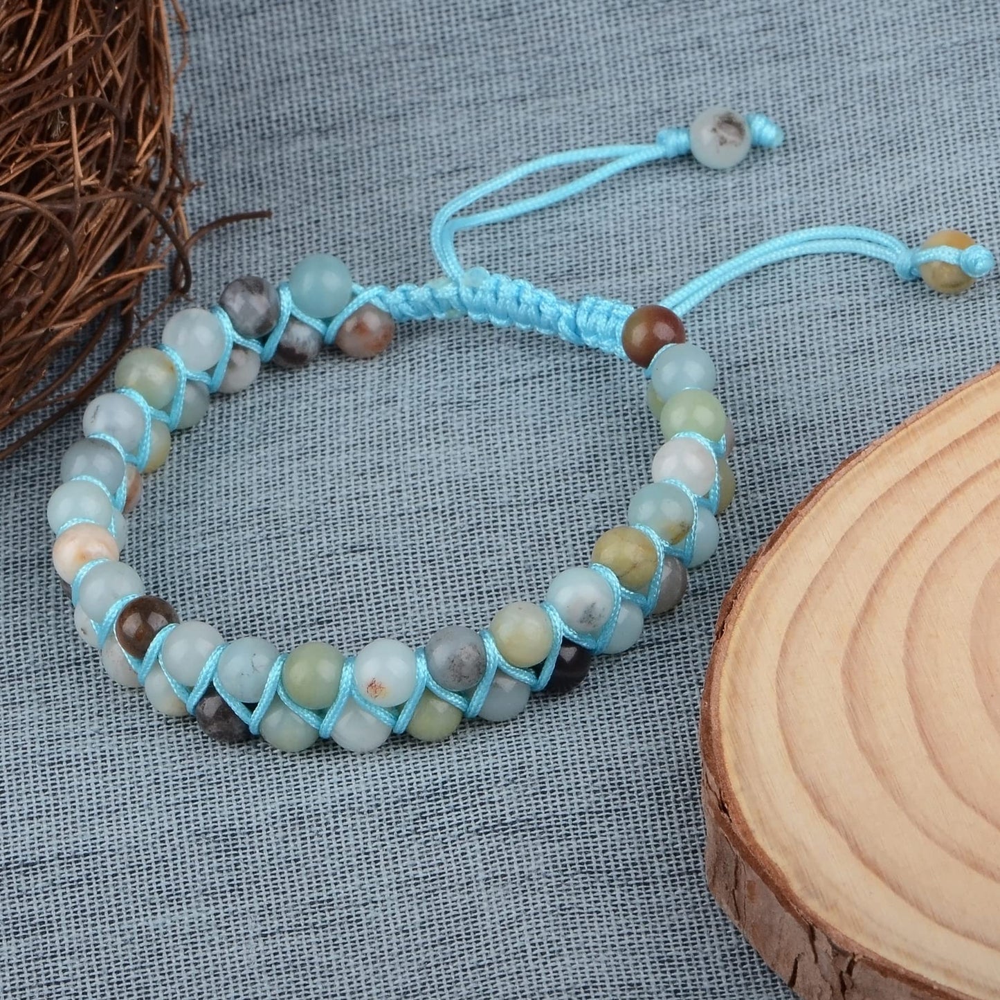 MASSIVE BEADS Double Layer Stone Chakra Healing Crystals Bracelet Yoga Beads Meditation Relax Anxiety Bangle for Unisex Women Men (Multicolor-Amazonite, 6mm)