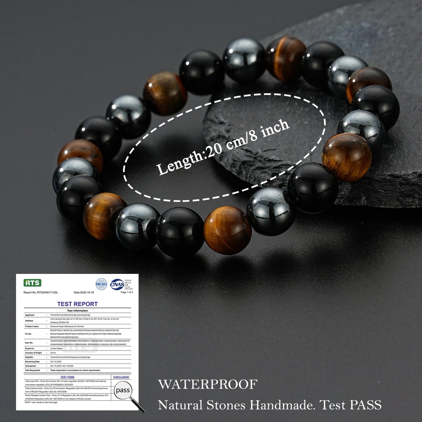 HEYOLL Hematite Bracelet Men Natural Stones Handmade Black Obsidian Bracelets Hematite Tiger Eye Bracelet Mens, Anxiety Relief Items Bracelet Gifts for Husband Brithday Gifts for Men