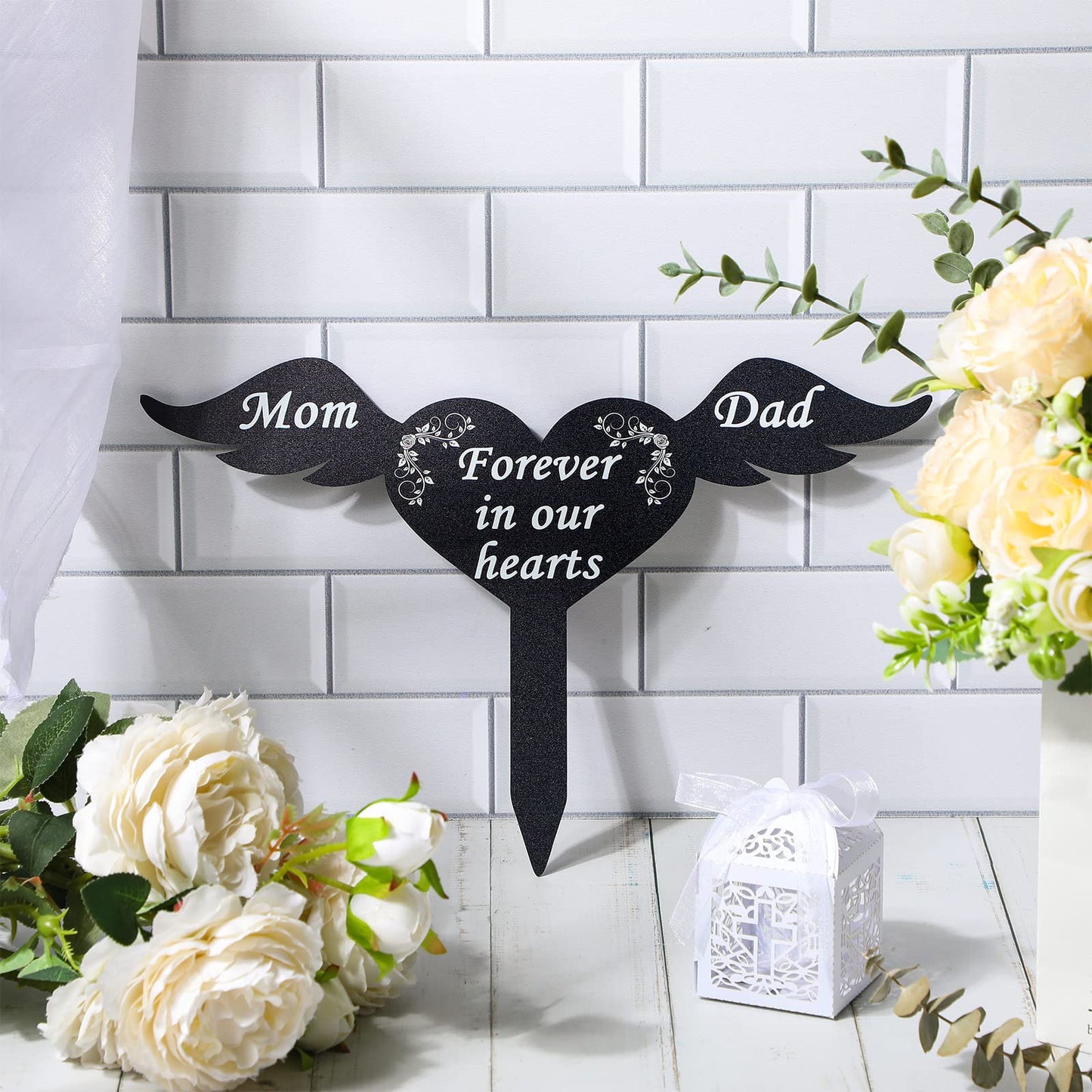 Wesiti Memorial Stakes Cemetery Grave Plaque Stake Markers Memorial Garden Wing Sign Remembrance Plaque Waterproof Sympathy Grave for Loss of Cemetery Decoration (Parents)
