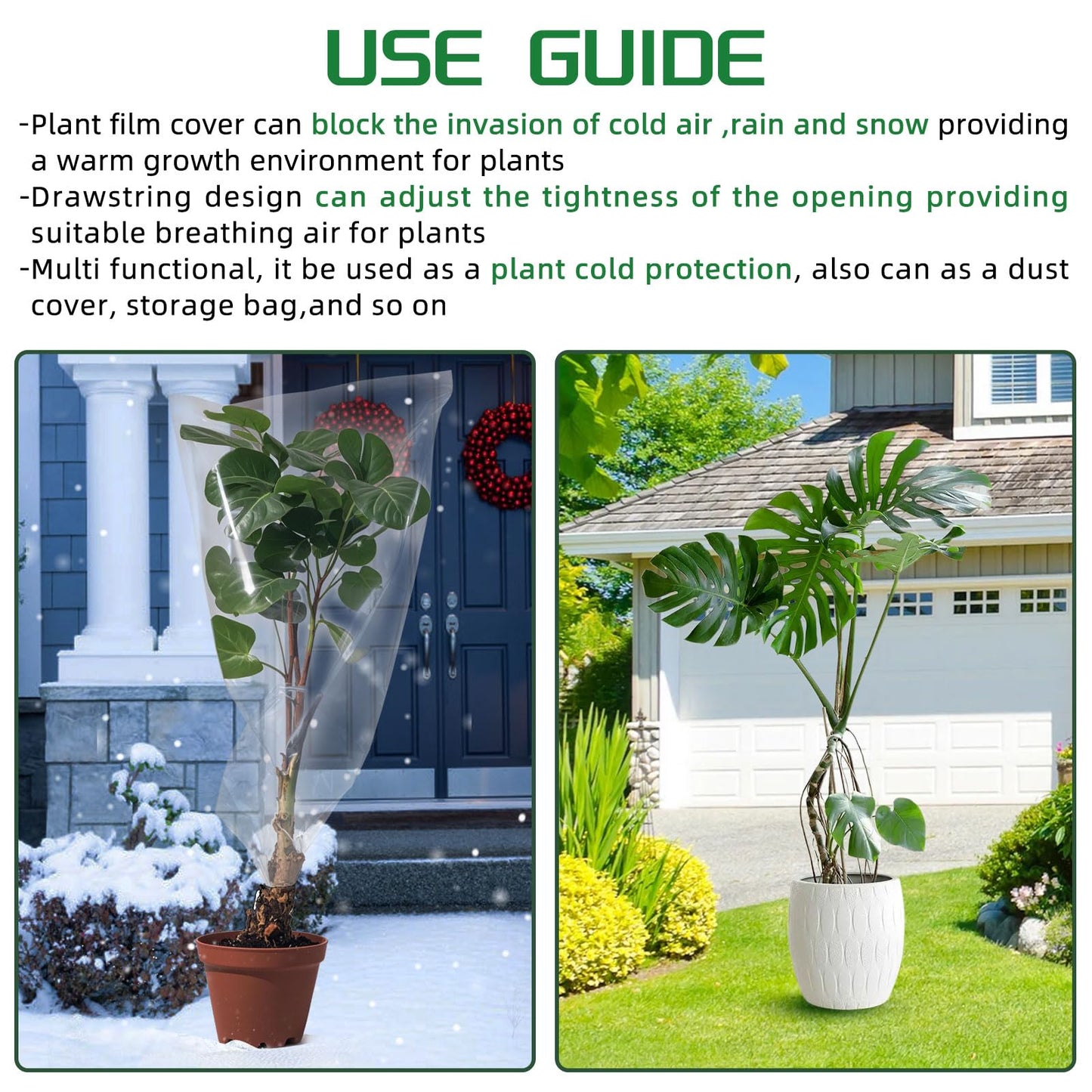 2 Pcs Large Winter Plant Cover Freeze Protection with Drawstring-70.8’’x82.7’’ Clear Plastic Plant Cover Bags Winter Plant Frost Bags ,Plant Shelter Coverings for Outdoor Garden Shrubs Fruit Trees