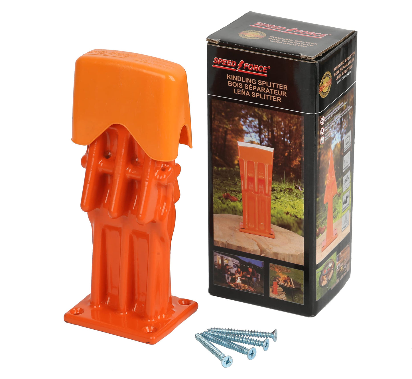 SPEED FORCE Firewood Kindling Log Wood Splitter – No Axe! Wedge Point Splits Firewood, 3 Inch Orange with Safety Cover