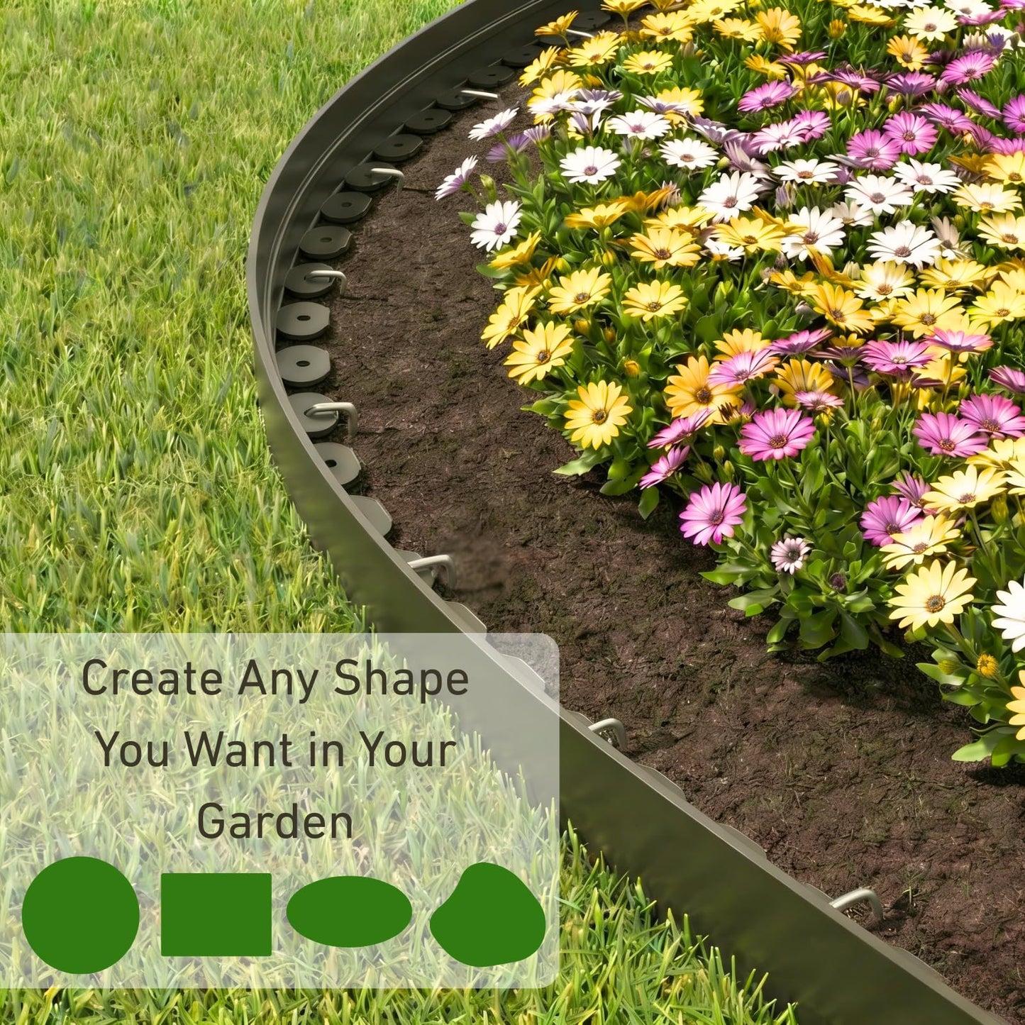 Bluepro Landscape Edging, 2 Inch 100 ft Garden Border Edging Upgraded with 150 Steel Stakes (Strong) & Reinforced Design - Durable Plastic Garden Border for Flower Beds, Lawn & Yard