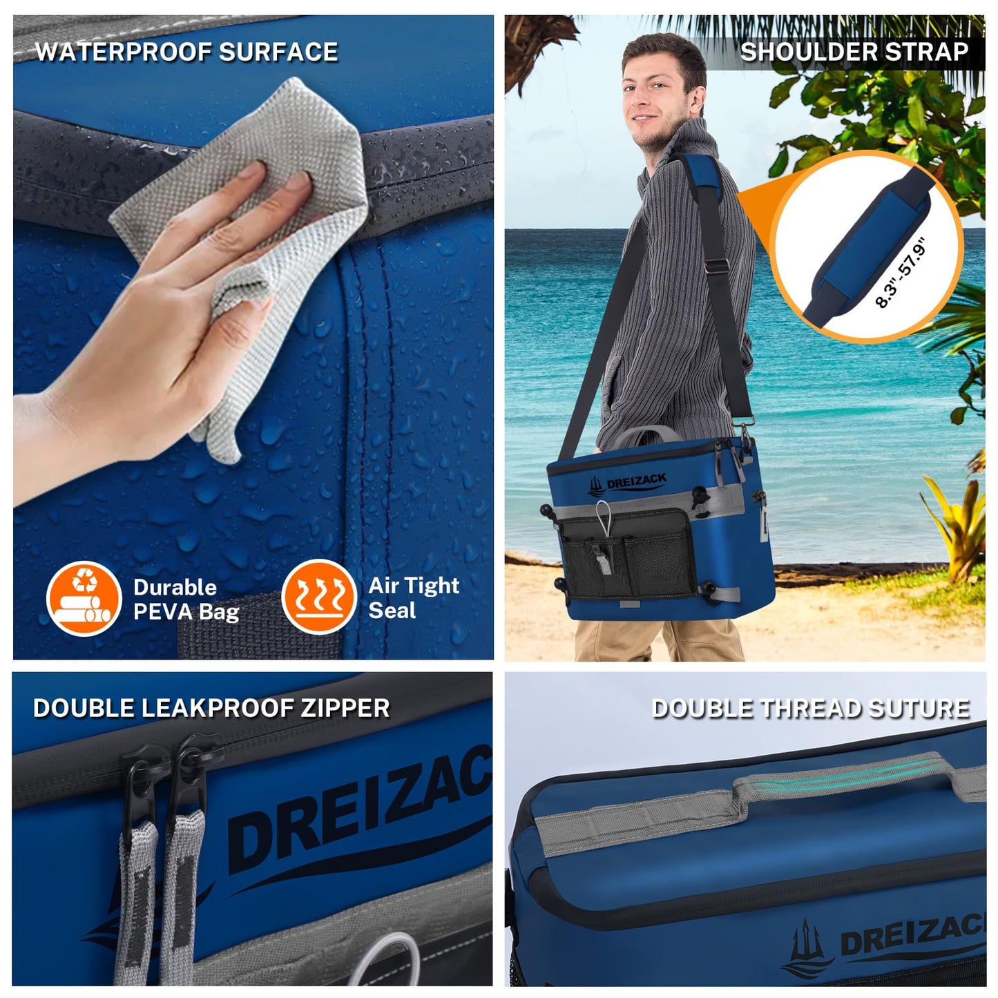 Dreizack Kayak Cooler Behind Seat for Kayak with Lawn Chair Style Seat Cooler Bag Behind Seat, Splash Seat Ice Chest Cooler Kayak Accessories for Kayaking Camping Travel Beaches