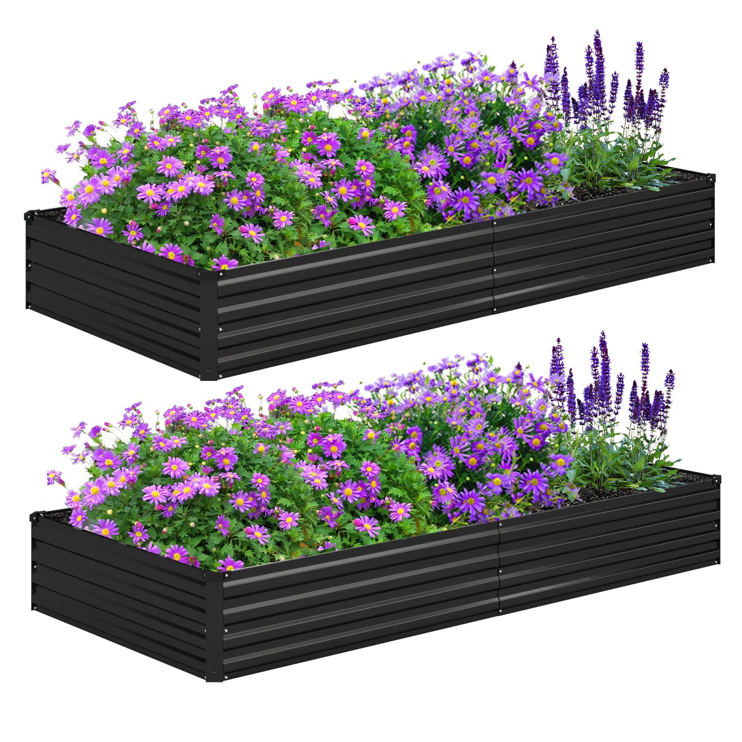 Foxlang 8x4x1ft(2 PCS) Galvanized Raised Garden Bed,Outdoor Planter Box Metal Patio Kit Planting Bed for Vegetables Flowers Herb,Black
