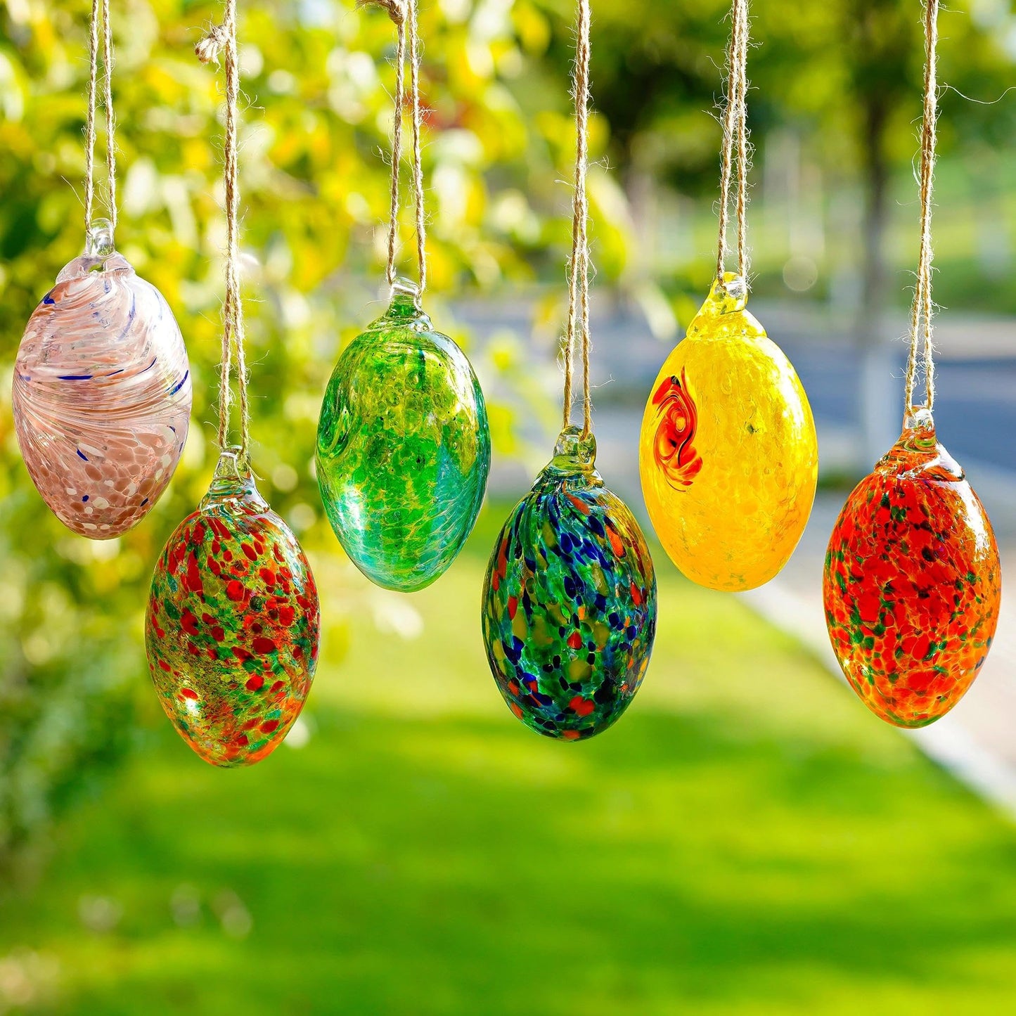 6PCS Blown Glass Balls Ornaments 3.9'' Hanging Crystal Decorative Eggs for DIY Centerpiece Party Favor Gift Spring Home Wedding Table Decor