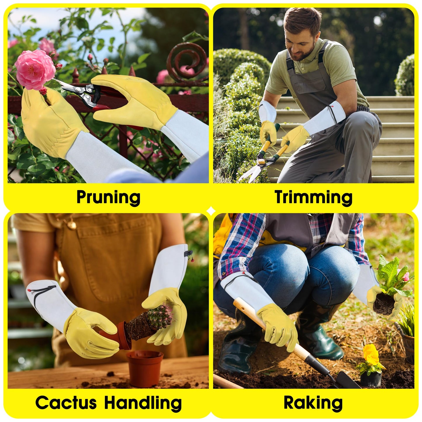 HANDLANDY Rose Pruning Gardening Gloves for Men Women, Thorn Proof Forearm Protection Leather Garden Gloves, Gardening Gifts for Gardeners (Golden Yellow, Small)