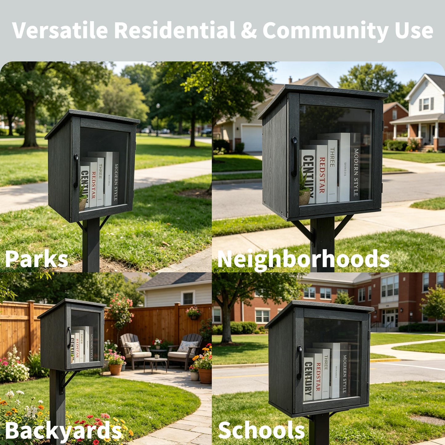 BplusZ Little Library Box Outdoor Waterproof HDPE Book Storage Small Deck Patio Resin Cabinet Bin Outside Free Shed Container for Lending Neighborhood Community, Gray