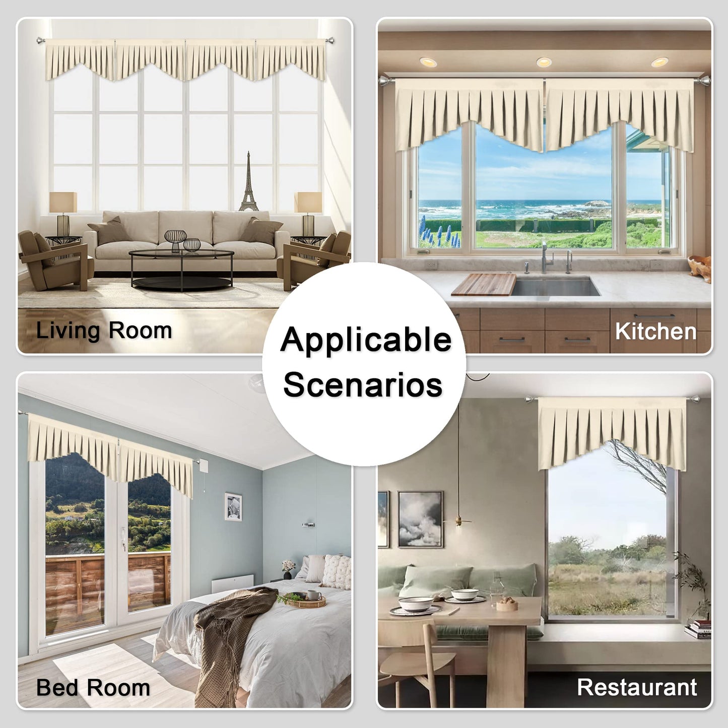 OYRING Valances for Windows Beige Window Valance for Living Room Rod Pocket Blackout Valance for Kitchen，Pack of 1 （Beige 39" W x 20" L）