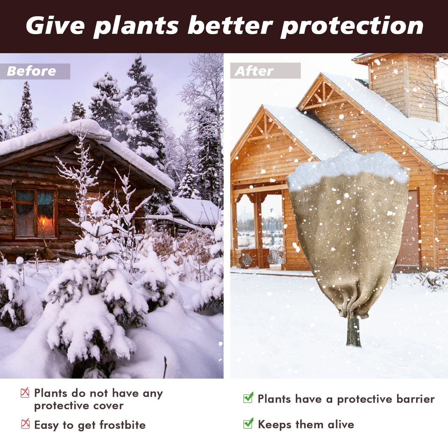 6 Pack 24” × 40” Burlap Winter Plant Cover Bags - Plant Covers Frost Protector with Drawstring Plant Covers Freeze Protection Frost Blankets Shrub Jacket，Freeze Blanket for Outdoor Plants Fruit Tree