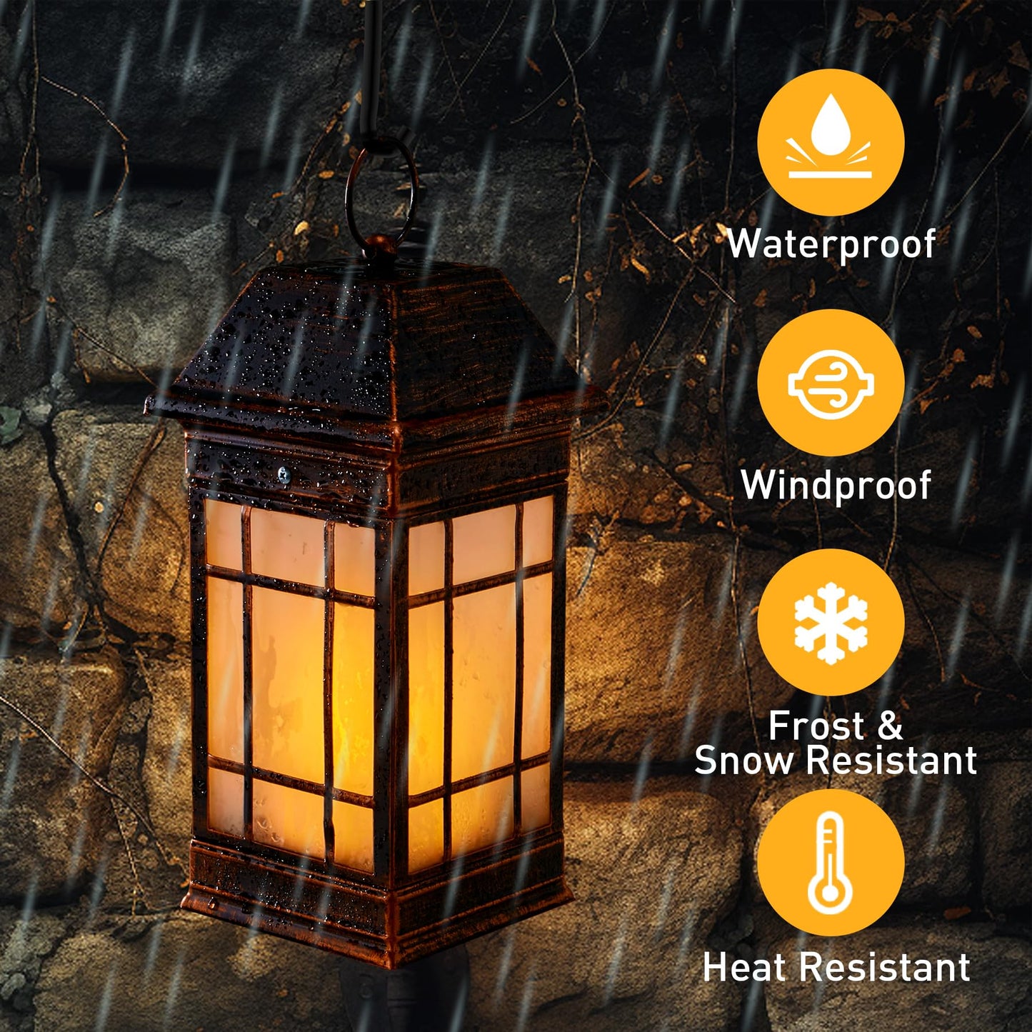 anyperfect 15.5" Solar Lantern Outdoor Waterproof, Glass Flickering Flame Solar Lanterns, Hanging Metal Lantern Decorative for Patio Front Porch Garden Backyard Tabletop Party Decoration