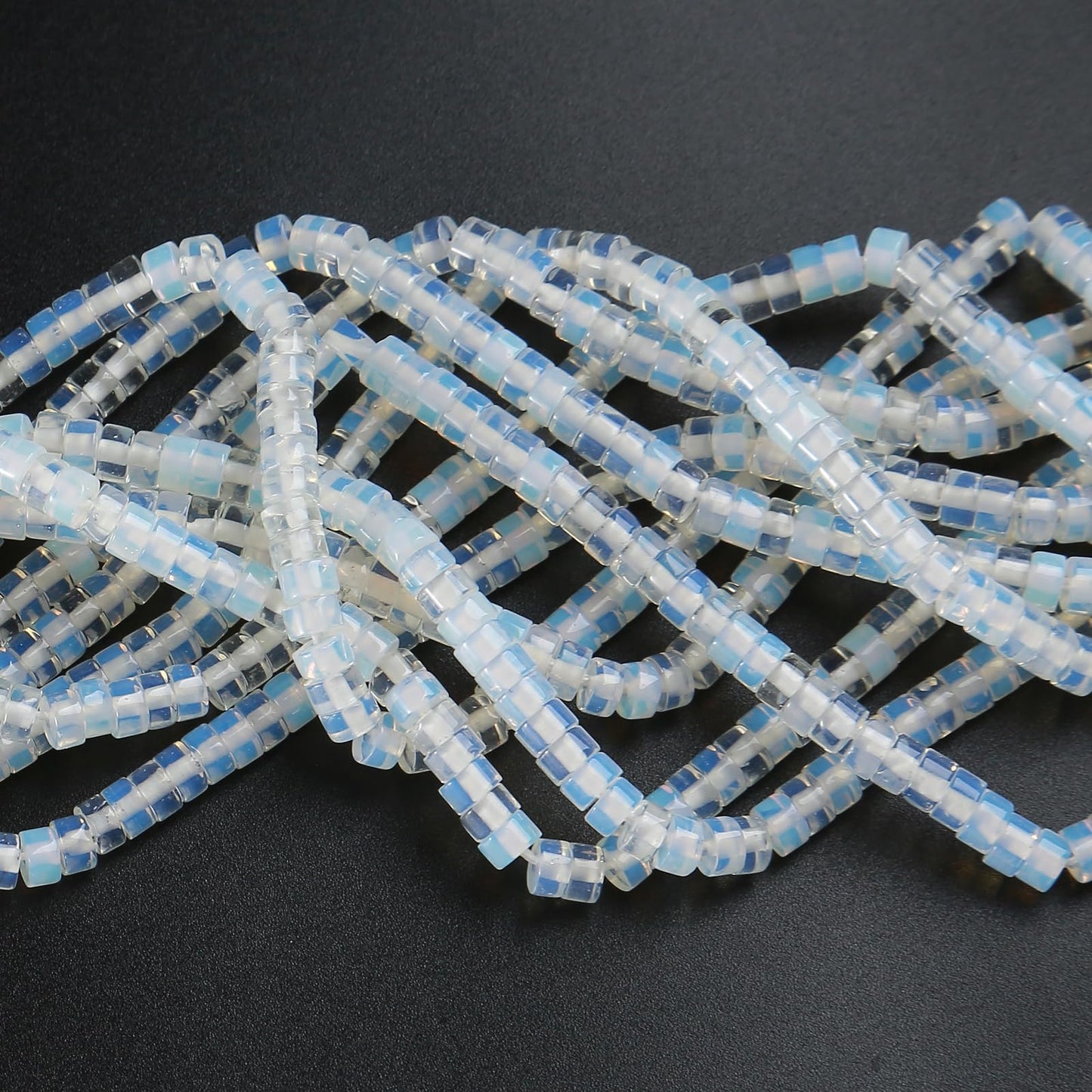 150pcs 2x4mm Natural White Opal Stone Tube Shape Beads Loose Flat Round Cylinder Flat Spacer Green Stone Beads for Bracelet Earrings Jewelry Making