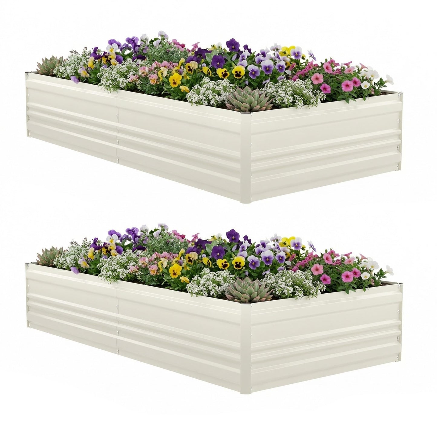 WORKPRO 2PK 7.5x4x1ft Outdoor Galvanized Raised Garden Bed, Rust-Resistant Planter Raised Beds for Vegetable, Flowers, Herbs, White
