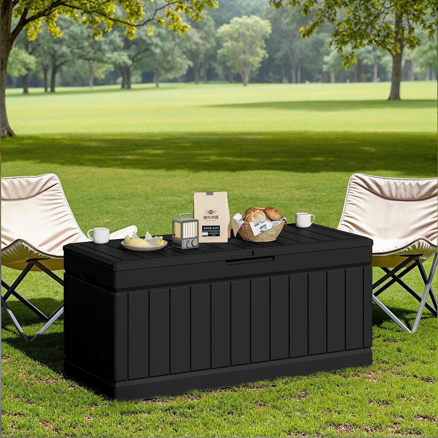 JUMMICO 78 Gallon Outdoor Deck Box Large Resin Storage Box for Patio Furniture Cushions and Garden Tools (Black)