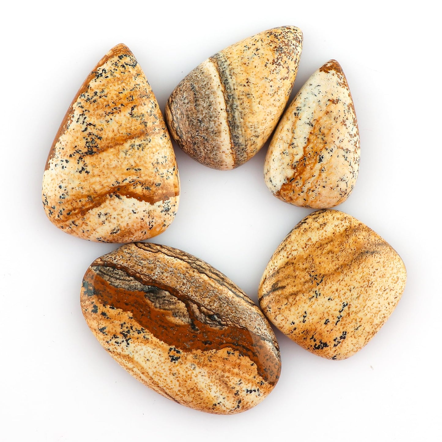 CRYSTALINES 5pcs, Natural Picture Jasper Gemstone, Bulk Cabochon Stone, Wholesale Polished Loose Supply, DIY Craft-Jewelry Making, Chakra Healing Crystal, Wire Wrapping, Gem Collection