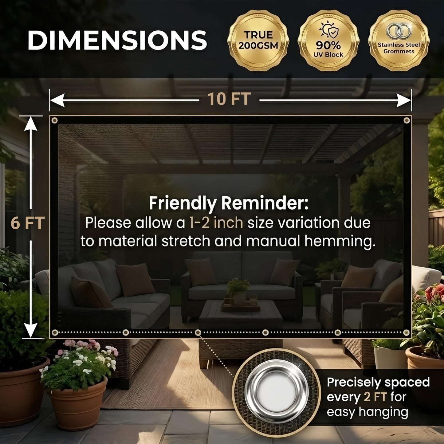 FAIR WIND 90% Sun Shade Cloth with Improved Grommets 6' x 10' Outdoor Sun Screen Fabric Cover for Patio Garden Pergola Canopy - Mocha
