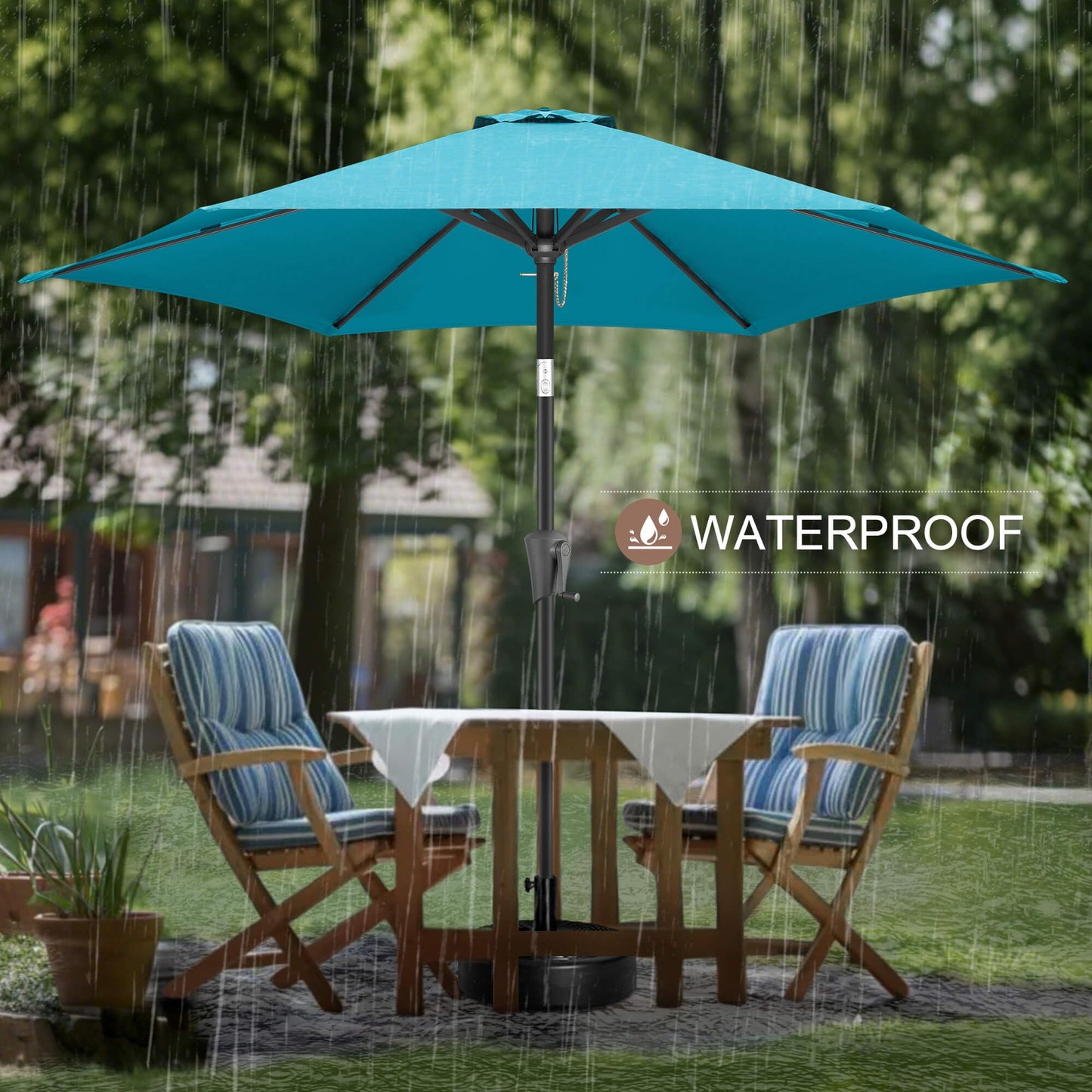 FLAME&SHADE 7.5ft Patio Umbrella - Outdoor Umbrella with Push Button Tilt and Crank for UV Protection, Table Market Umbrella for Garden, Deck, Backyard, Pool and Beach(Aqua Blue)