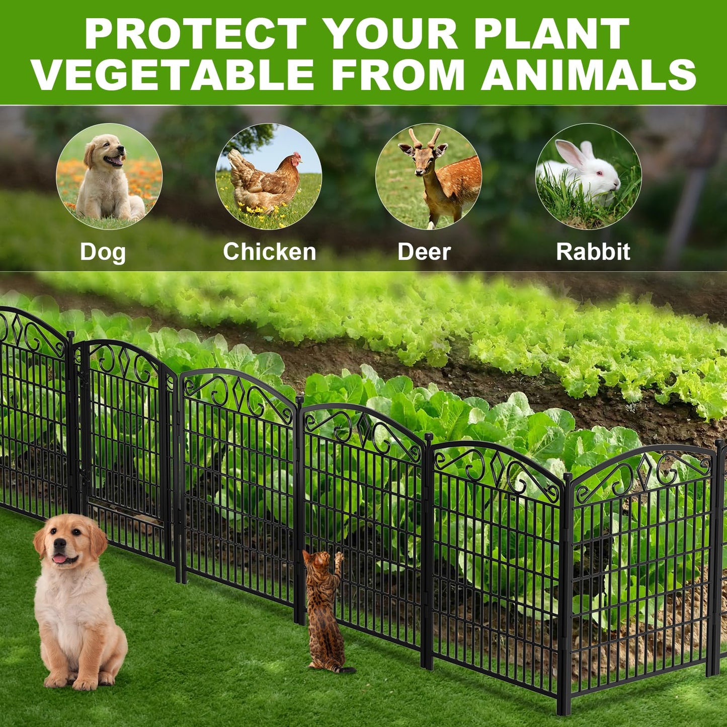 12 Panels No Dig Decorative Garden Fence with Gate, GATKITOM 31.3in(H) x 26ft(L) Rustproof Animal Barrier Metal Dog Fence Outdoor for Yard, Patio, Temporary Garden Fencing with Ground Stakes